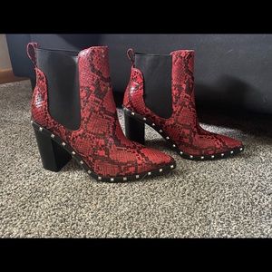 Charles David red snake skin booties NWOT